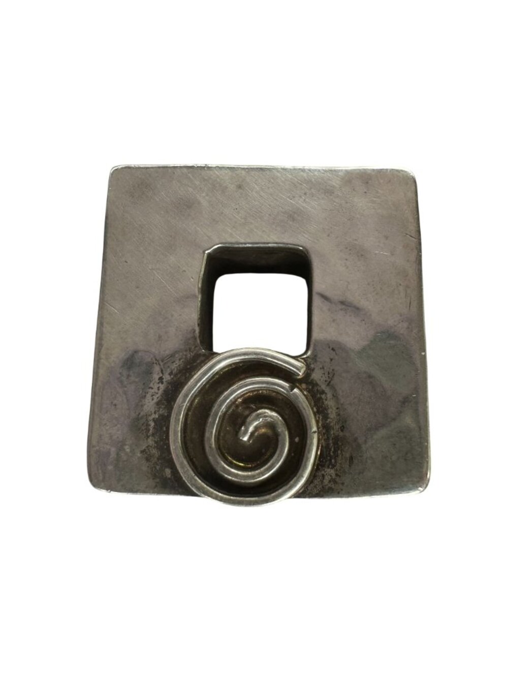 Sterling Silver .925 Square Modernist Pendant With Swirl Design - Picture 2 of 6